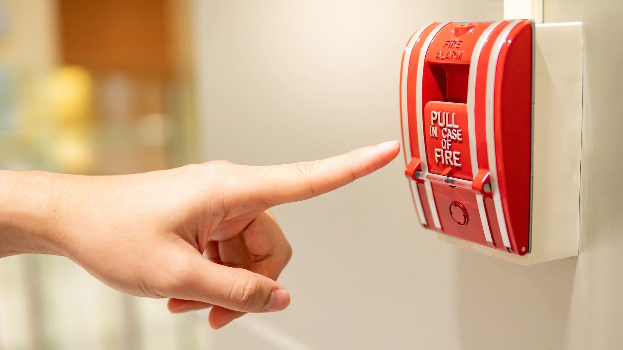 Commercial fire alarm pull station in a Northeast Ohio building